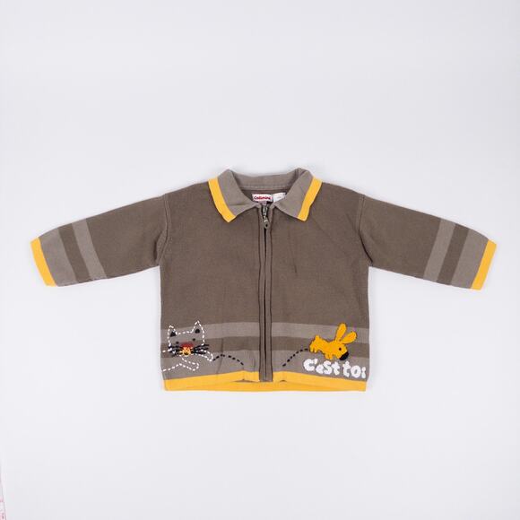 Catimini Cat Polo Knit Zip Sweater Cardigan Brown Yellow Size 12 months (74 cm) - Picture 1 of 8